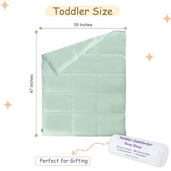 ZPECC Toddler Down Alternative Comforter, 39x47 Hypoallergenic Baby Blanket Quilt, Soft Breathable Lightweight All Season Kids Duvet Insert for Crib Stroller Cot Daycare, Green Stripe