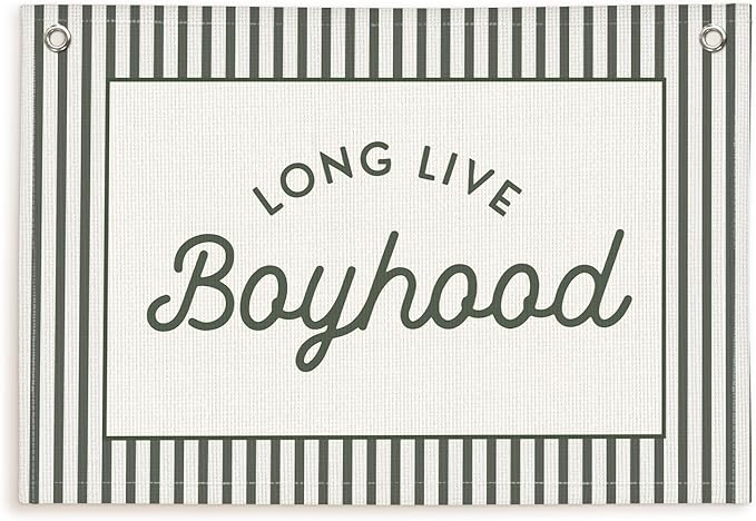 Lacama Vintage Green Long Live Boyhood Boys Room Decor, Boy Nursery Decor, Linen Banner Wall Hanging Canvas Banner Flag Decor for Toddler Boy Room Nursery 30x20 Inch