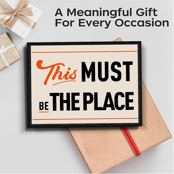 Motivational Quote Wall Art, this must be the place message, minimalist wall decor, matte finish framed canvas print, entryway poster artwork, for foyer living room housewarming gift, 15x12 inch