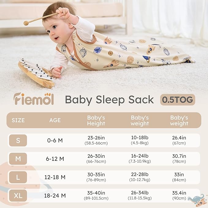 Baby Sleep Sack 6-12 months, 100% Cotton Sleeping Sack for Newborn and Infant, 3 Pack Baby Wearable Blanket for Boy and Girl, 0.5 Tog Lightweight Double Zipper Sleep Bag Coffee Dinosaur Planet