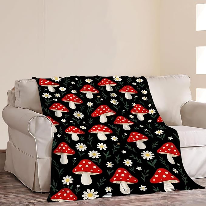 Mushroom Throw Blanket Mushroom Botanical Fleece Soft Cozy Fuzzy Plush Warm Stuff Bedding Toddler Nursery Baby Blanket for Boys Girls Kids Adult Men Women 60"X80"