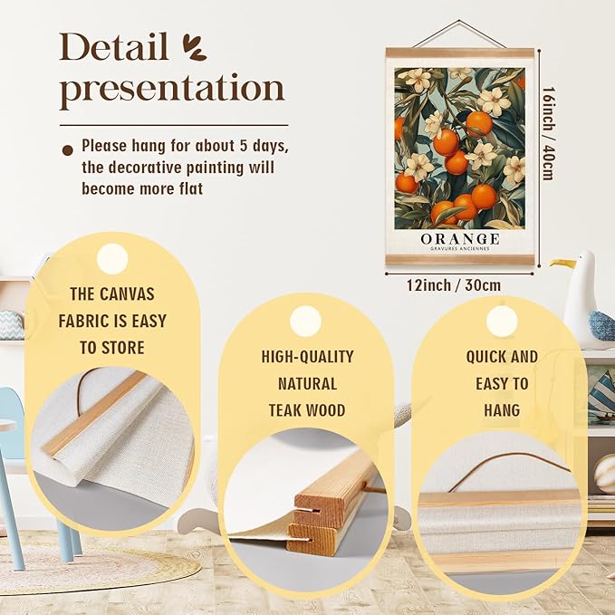 ZTGDA Farmhouse Orange Wall Art,Vintage Botanical Fruit Poster, French Style Citrus Wall Decor, Linen Canvas Hanging Poster for Kitchen, Dining Room, or Cafe Decor(Orange)