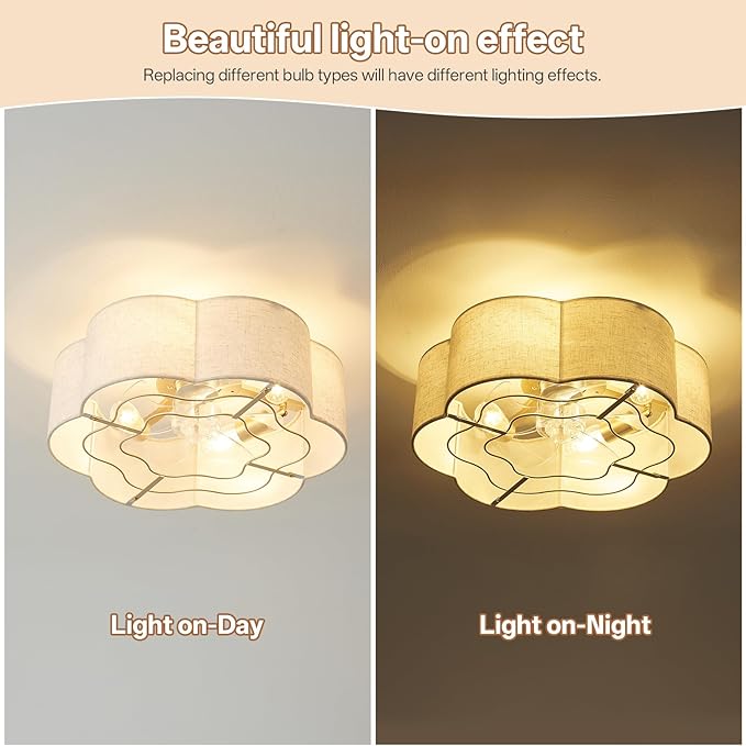 Caged Ceiling Fan with Lights, Flush Mount 20" Boho Ceiling Fans with Lights Remote Control, Low Profile Fabric Bladeless with 6 Speeds for Bedroom, Nursery, Kitchen