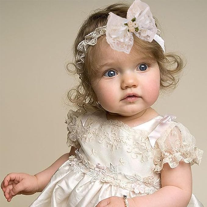 cherrboll Baby Flower Bows Headbands 6pcs Floral Hair Wraps Nylon Hairbands Crown Newborn Infant Toddler Hair Accessories