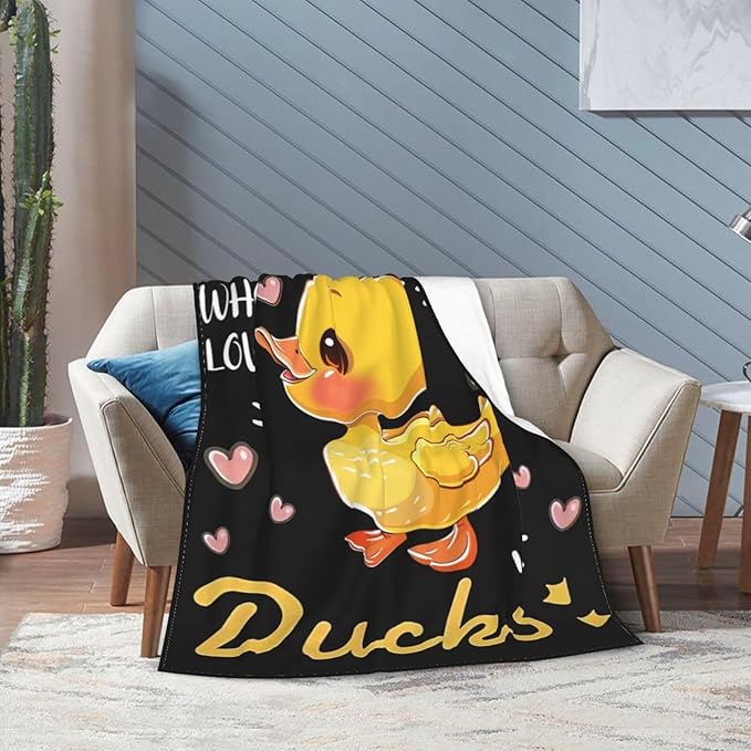 Duck Blanket Just A Girl Who Loves Ducks Throw Blanket Flannel Stuff Merch Cozy Decor Fleece Plush Fuzzy Warm Soft Lightweight Bedding Gifts for Men Women Girls Boy Couch 80"X60"