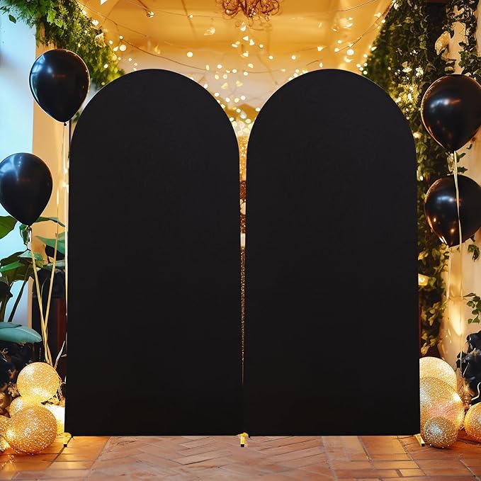 Black Arch Backdrop Cover 7.2FT Spandex Fitted Wedding Arch Stand Covers Round Top Chiara Arch Covers Stretchy Backdrop for Birthday Party Ceremony Banquet Decoration