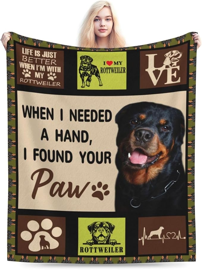 Rottweiler Blanket Rottweiler Gifts Throw Blanket Super Soft Flannel Fluffy Plush Cozy Fuzzy Fleece Stuff Animals Blanket Decor for Dog Lover Woman Girl Kids Adults Man for Bed Sofa Couch 50"X60"