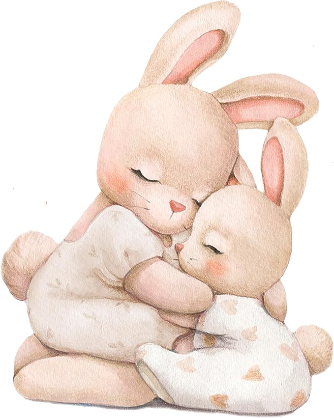 Nursery Wall Stickers, Baby Girl Room Decor, Bunny Wall Decal, Boho Toddler Decor, Beige Peel and Stick Animal Decals for Nursery or Girls Bedroom.