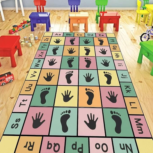 Hopscotch Play Rugs Kids, ABC Alphabet Education Carpet, Playroom Bedroom Living Room Decor Learning mat (Pink,55x79 in)