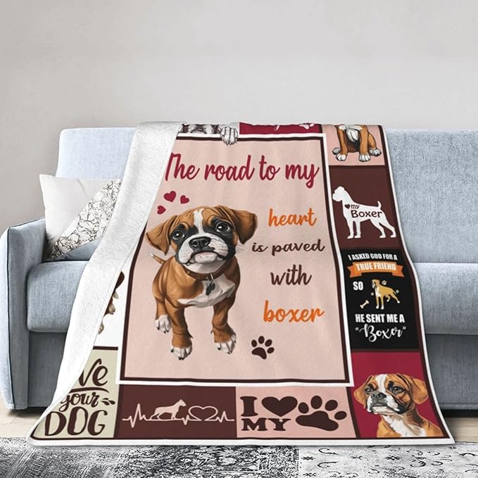 Boxer Blanket Cute Puppy Decor Throw Blanket Super Soft Flannel Lightweight Fluffy Plush Cozy Fuzzy Fleece Blanket Gifts for Dog Lover Girl Boys Woman Man Kids Adults for Bed Sofa Couch 50"X60"