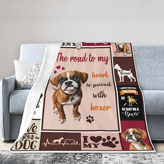 Boxer Blanket Cute Puppy Decor Throw Blanket Super Soft Flannel Lightweight Fluffy Plush Cozy Fuzzy Fleece Blanket Gifts for Dog Lover Girl Boys Woman Man Kids Adults for Bed Sofa Couch 50"X60"