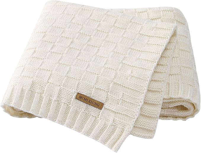 LAWKUL Knit Baby Blankets White Cable Newborn Babies Receiving Blanket Infant Boy Girl Soft Swaddle for Crib Stroller 40"x30"