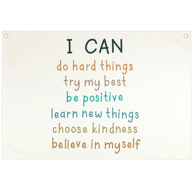 Education Rectangular Banner Flag Wall Decor Gift for Baby Boy Girl Kids,Classroom Nursery Bedroom Dorm Reading Room Decor-I Can Do Hard Things-Positive Affirmations Quotes-Birthday Christmas Gift