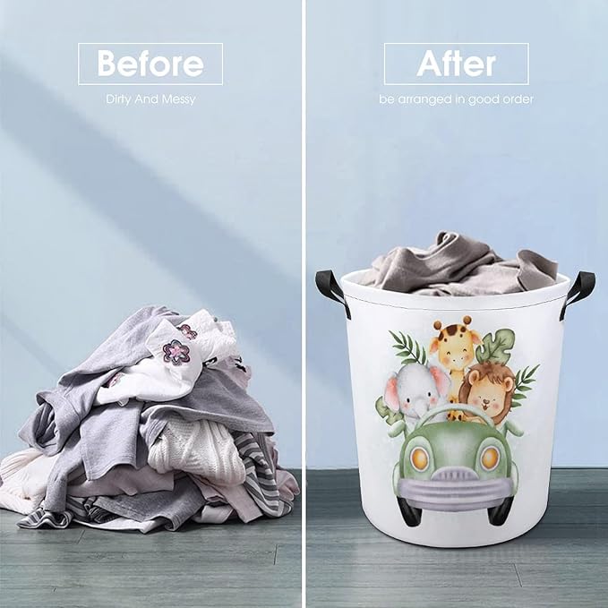 Cartoon Baby Laundry Basket Jungle Nursery Decor Elephant Giraffe Hampers Boys Hamper Clothes Toy Storage Bin Kids