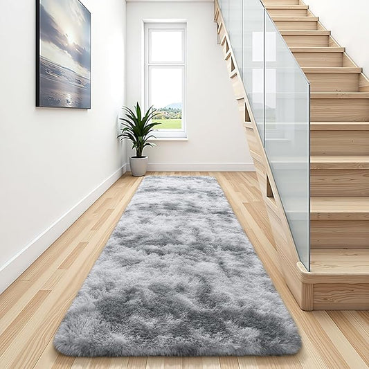 BENRON Soft Runner Rugs for Bedroom 2x8, Washable Long Runners for Hallway Entryway Kitchen Dorm, Fluffy Throw Rug for Kids Girls Room Decor Photo Prop, Tie-dye Grey