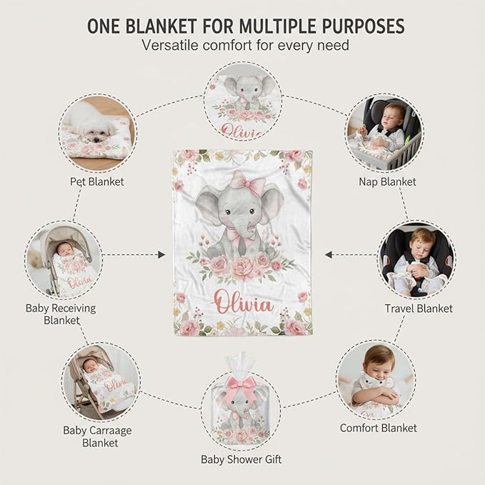 Personalized Baby Blanket for Boys Girls, Custom Name Blanket with Name, Printed in USA, Soft Blankets for Newborn, Customized Gifts for Baby Shower Birthday Christmas, Ship Next Day