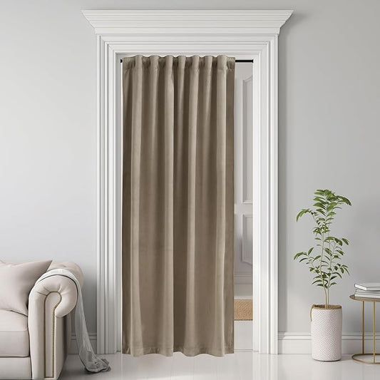 StangH Camel Beige Velvet Curtains Back Tab Thermal Insulated Privacy Room Divider for Doorway/Bedroom, Room Darkening Window Panels for Living Room, W42 x L80, 1 Panel