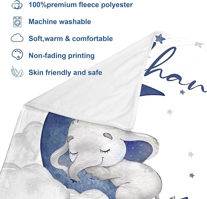 J&SBGFT Personalized Baby Blanket for Boys, Custom Blanket with Name, Receiving Blankets for Toddlers Kids, Nursery Stroller Crib Decor Throw 30"x40", Color 8
