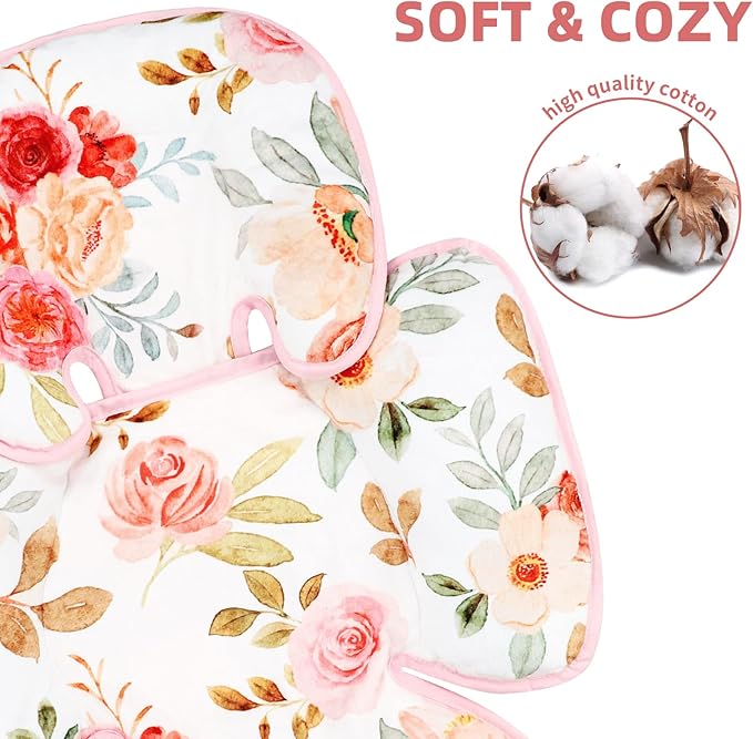 Infant Car Seat Insert, 2-in-1 Baby Car Seat Head Support for Newborn Girls Boys, Soft Baby Neck Support and Body Cushion for Car Seat, Stroller, Bouncer (Floral)