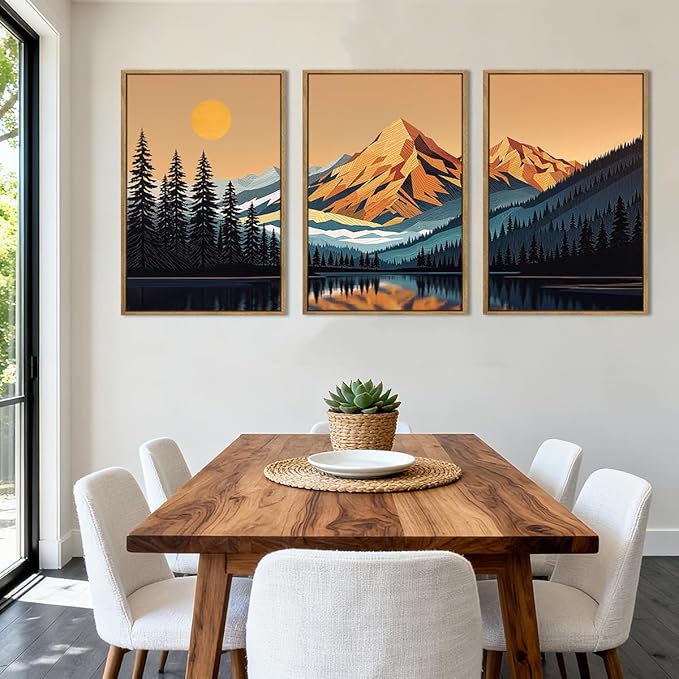 IARTTOP Large Mountain Framed Canvas Wall Art 16x24 Inch Abstract Mountain Landscape Wall Decor Set of 3 Modern Nature Scenery Art Prints for Living Room Bedroom Office