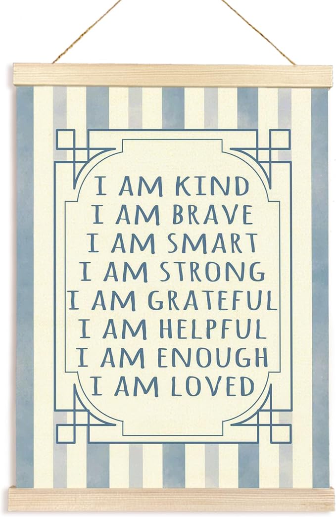 Hiuwevt Boy Nursery Wall Art, I Am Kind Inspirational Poster Hanger Frame, Blue Positive Affirmations Wall Art Home Decor for Toddler Boys Room Bedroom Nursery Playroom, 12x16 Inch