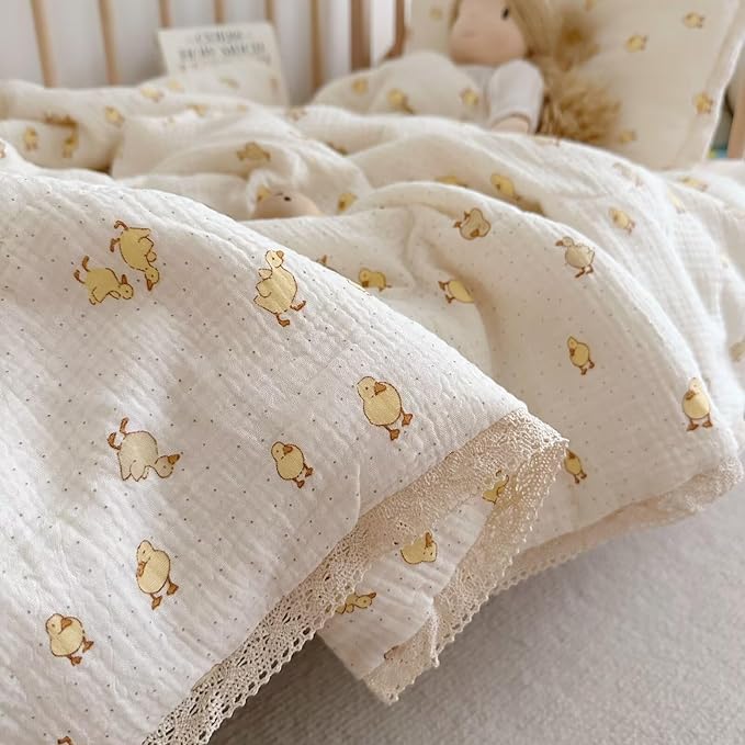 BuLuTu Baby Toddler Muslin Blanket| Crib Baby Quilts| Cot Comforter| Nursery Bed Throw Blanket| Toddler Quilt Blanket | Soft Breathable | Super Cute Duck Pattern| 60x78 Inch,2.5 Pounds
