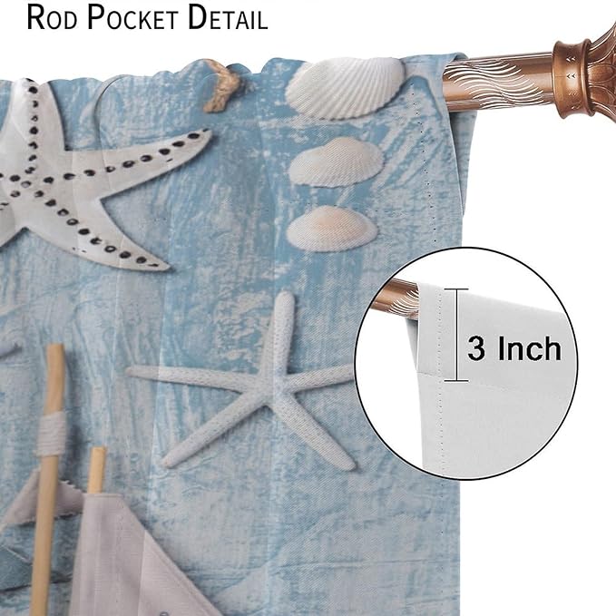 Nautical Curtain,Navy Anchor Sailing Map Starfish Seashells Bedroom Curtain,Waterproof Washable Fabric for Bedroom Decor Set 2 Panels,72x63 Inches
