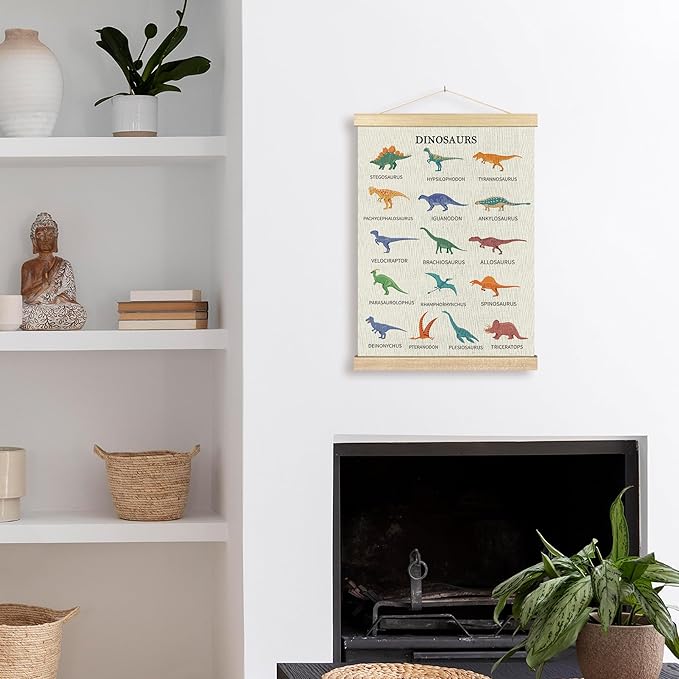 BCUANGD Dinosaur Dino Wall Decor - Baby Toddler Boys Room Wall Art Poster Hanger with Wood Frames, Inspirational Dino Wall Hanging Canvas Decor for Kids Room Playroom Nursery Bedroom, 12x16 Inches