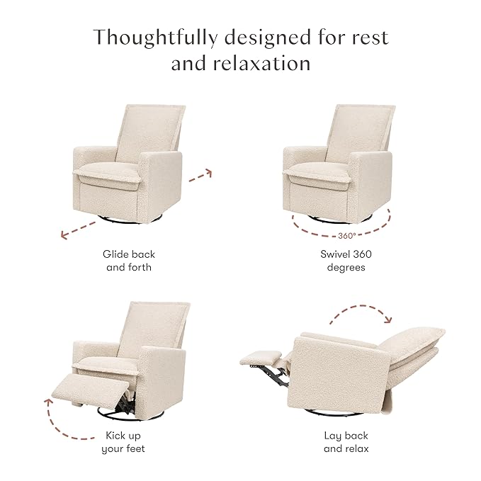 Babyletto Cali Flange Recliner and Swivel Glider in Almond Teddy Loop, Water Repellent & Stain Resistant, Greenguard Gold and CertiPUR-US Certified