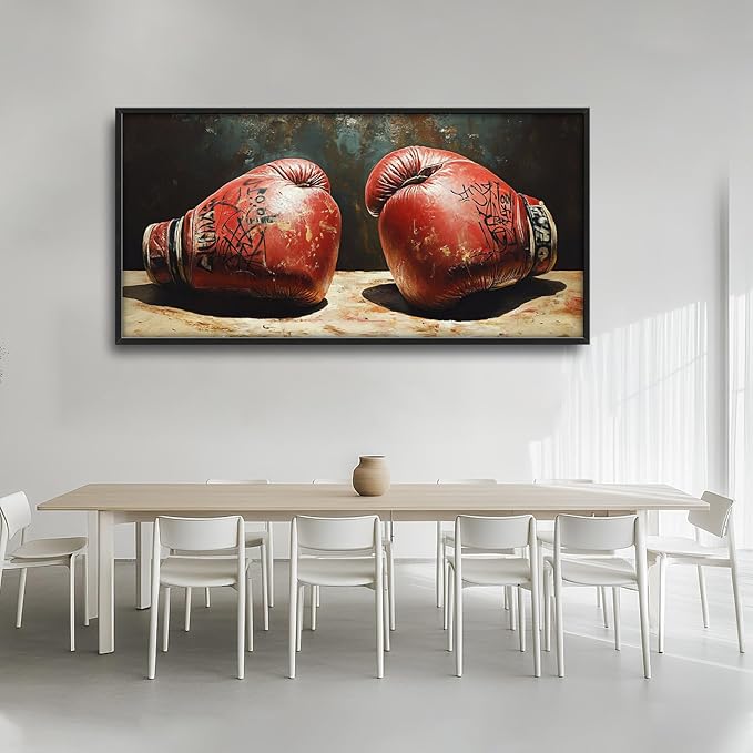 Olivine Sports Wall Art, Boxing Wall Decor, Vintage Boxing Gloves Painting, Graffiti Canvas Prints, Framed Artwork for Bathroom Bedroom Living Room Office Home Decoration 60"x30"
