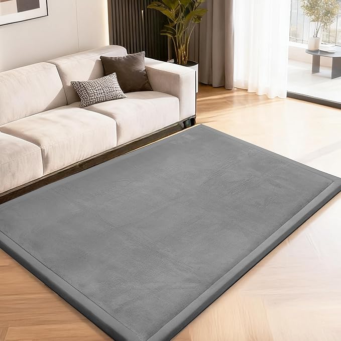 ACOMOPACK Baby Play Mat for Floor,1.3" Thick Memory Foam Area Rug for Living Room,Soft Velvet Crawling with Non-Slip Bottom for Kid,Toddler,39"×59" Tummy Time Nursery Rugs,Yoga（Dark Grey）