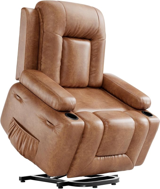 GarveeHome Power Recliner Chair - Heat and Massage, Adjustable Electric Recliner Ergonomic PU Leather Single Sofa, Tall Back, Padded Seat, Lazy Chair for Living Room