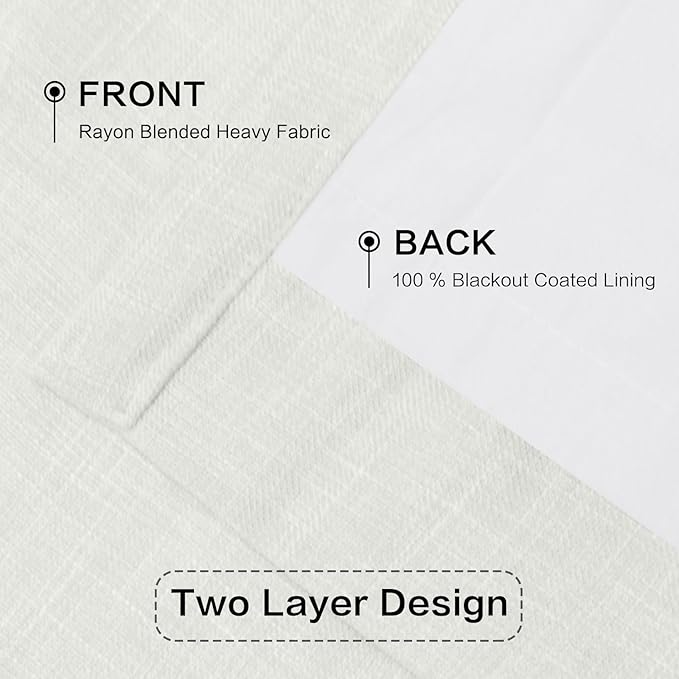 IVAPUPU Pinch Pleated Linen Blend Blackout Curtains for Bedroom - Ivory Full Black Out Curtains 95 Inch 2 Panels Set for Living Room Darkening Thermal Window Curtain Drapes with 16pc Hooks