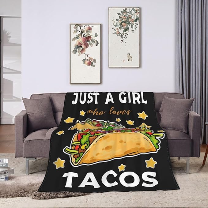 Taco Blanket for Girls Just Girl Who Loves Tacos Throw Blanket Soft Cozy Warm Fuzzy Fleece Tacos Food Bedroom Decor Blanket Gifts for Kids Women Men Adults Couch Sofa Bedding 60"X50"