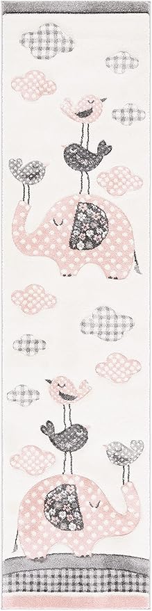 SAFAVIEH Carousel Kids Collection Runner Rug - 2'3" x 6', Pink & Ivory, Animal Design, Non-Shedding & Easy Care, Ideal for High Traffic Areas for Boys & Girls in Playroom, Nursery, Bedroom (CRK127P)