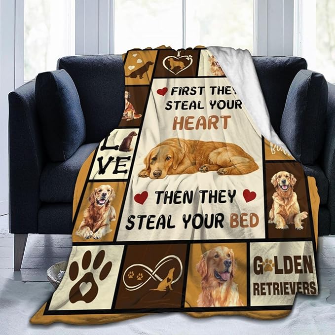 Golden Retriever Blanket Golden Retriever Throw Blanket Gifts Super Soft Flannel Lightweight Fluffy Plush Fuzzy Fleece Dog Decor Blanket for Woman Girl Kids Boys for Bed Sofa Bedding 50"X60"