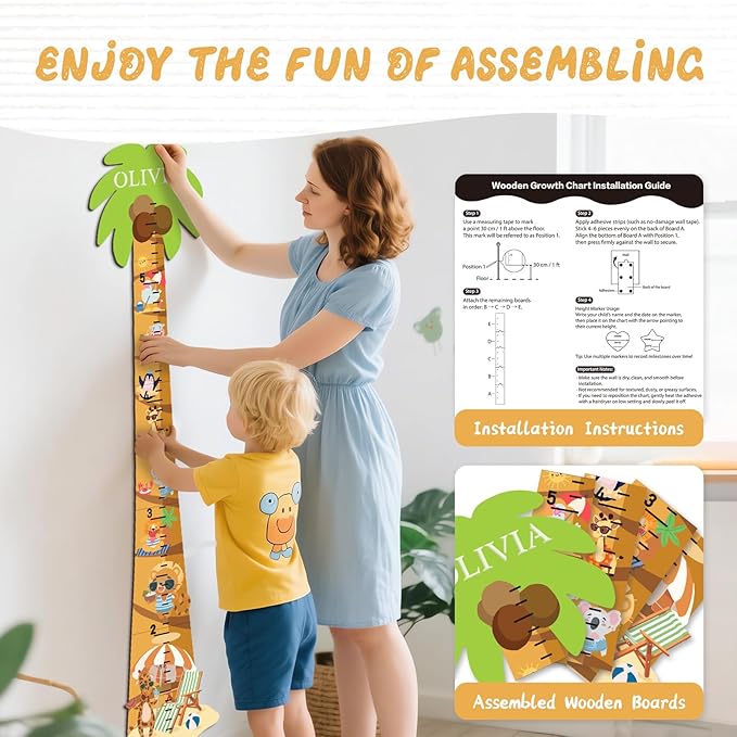 Personalized Name Height Measurement for Wall – Coconut Beach Children's Growth Chart, Wall Height Ruler for Kids and Toddlers, Perfect for Nursery, Bedroom, Playroom