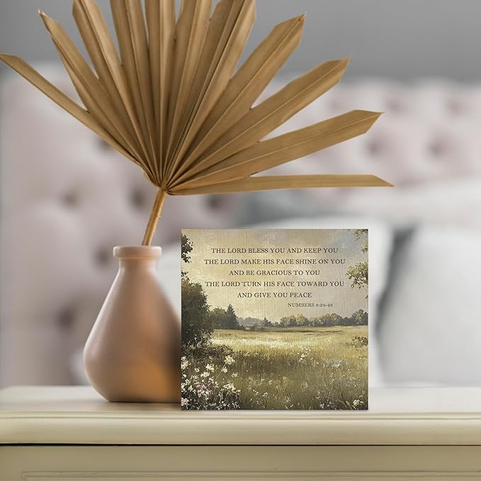 Christian Inspirational Wood Box Sign - Religious Gifts Desk Shelf Decor, Christian Table Decor, The Lord Bless You Bible Verse Wooden Block Plaque Box Sign for Home Room Table Decorations