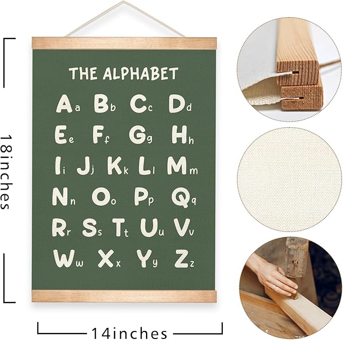 Educational Wall Art Set of 2, Numbers 1-20 and Alphabet Chart, Learning Posters for Kids,ABC Banner Poster, Banner Wall Hanging Decor for Toddler Room Playroom Nursery Wall Classroom Decor (Green)