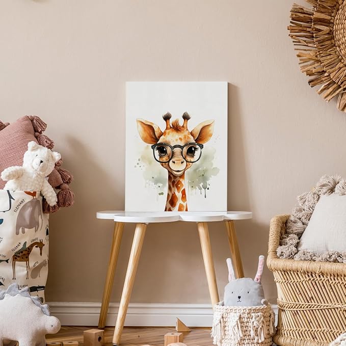 Woodland Nursery Decor, Baby Room Decor, Giraffe Wall Art Decorations For Safari Nursery Kids Toddler Boy Girl Room Playroom, Animal Wall Art Prints Poster 11x14 Inches Framed