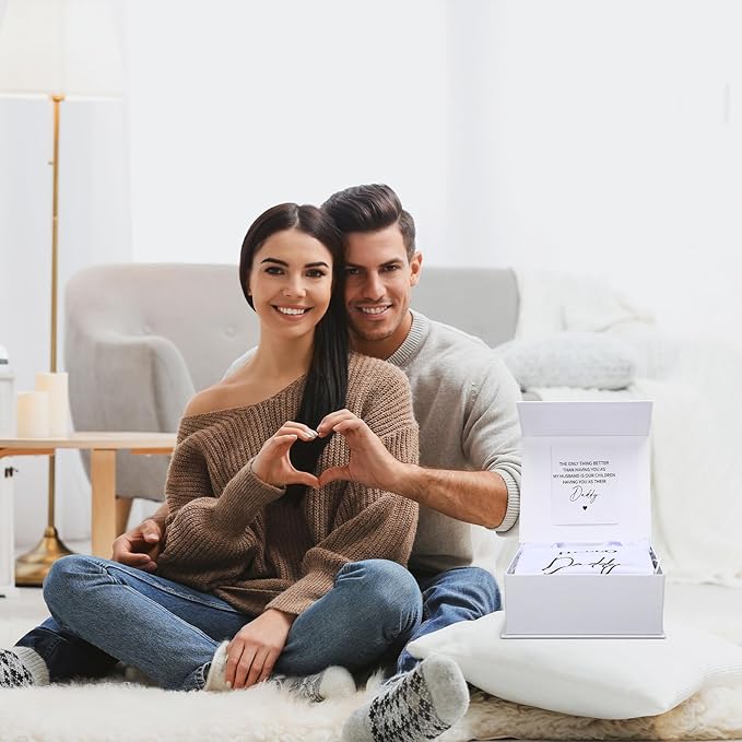 4 Pcs Pregnancy Announcement for Husband, Hello Daddy Baby Bodysuit, Hello Daddy Pregnancy Reveal Card Baby Reveal Gift Box Baby Announcement Gifts Set for Husband Partner
