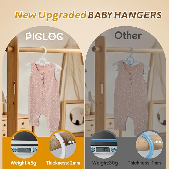 Baby Hangers 40PCS, 11"-14" Extendable and Stackable Kids Hangers, 45g Ultra-Thick Space Saving Non-Slip Plastic Hanger for Infant, Toddler and Nursery Closet