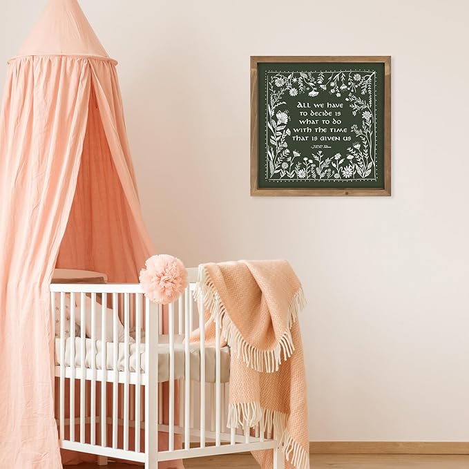 pechpell 11.8 Inch Nursery Wall Decor, Wooden Green Girl Nursery Wall Art with Wreath Sign, Boho Vintage Woodland Nature Themed Kids Room Playroom Table Shelf Baby Shower Decorations for Home