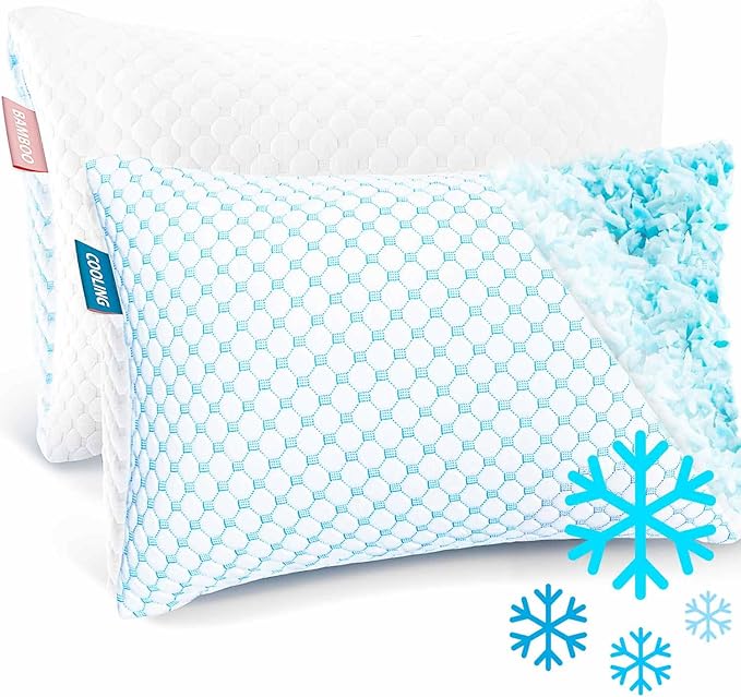 Nestl Cooling Pillow for Sleeping 2 Pack, Luxury Shredded Memory Foam Pillows Kids Size Set of 2, Adjustable Cold Gel Pillows for Hot Sleepers Supportive Kids Pillow for Side Back Stomach Sleepers