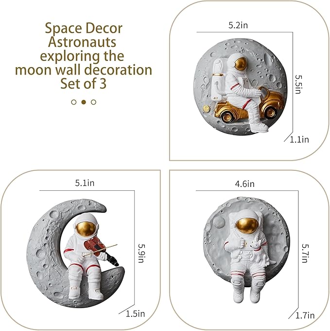 XGZY Astronaut Wall Sculptures decoration- Space themed Bedroom decor for boys - 3PCS Set & F