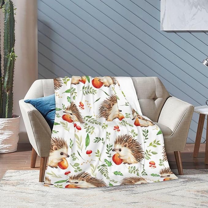 Hedgehog Blanket Cute Animal Throw Blanket Flannel Stuff Merch Cozy Decor Fleece Plush Fuzzy Warm Soft Lightweight Bedding Gifts for Hedgehog Lover Women Men Girl Boy Couch 80"X60"