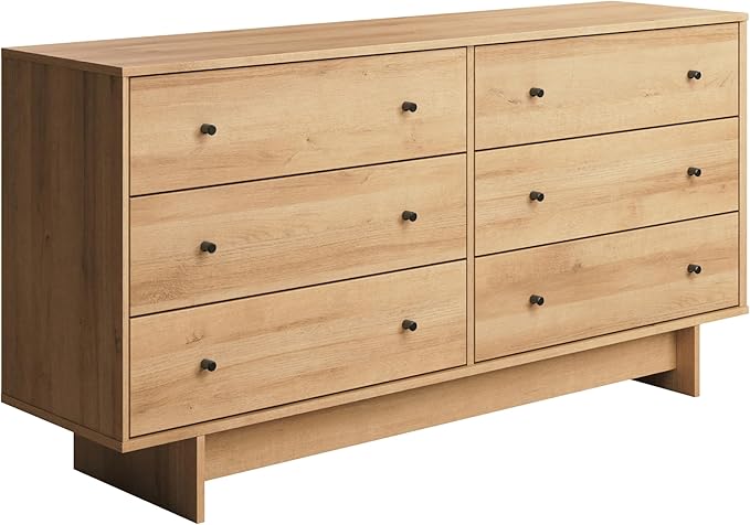 Prepac Finnley 6-Drawer Dresser in Natural Oak, Dresser for Bedroom, Extra-Wide Chest of Drawers with Storage, Modern Clothing Organizer for Home, Bedroom, Living Room, 16" D x 61" W x 31" H