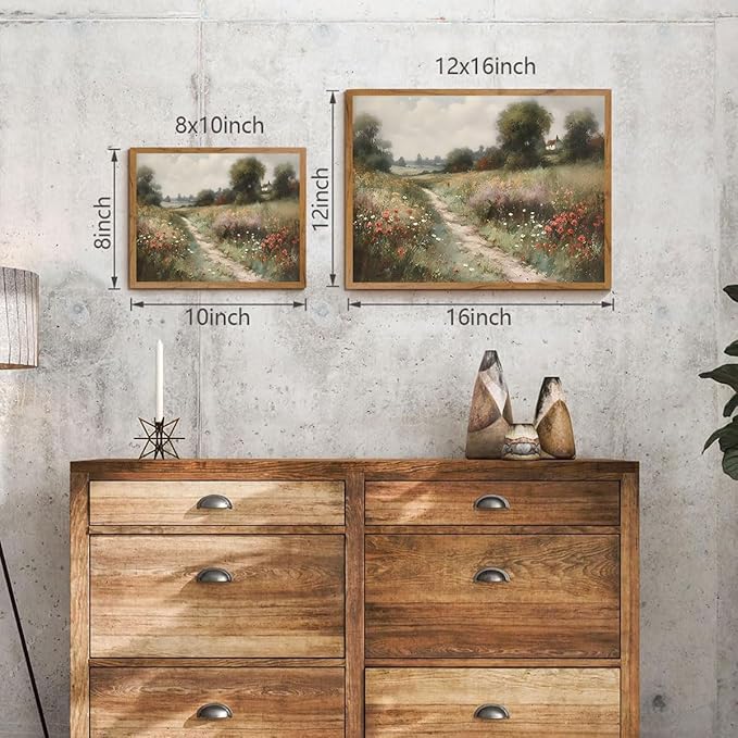 OIQArtOIQ Vintage Landscape Canvas Wall Art Framed Natural Scenery Painting Artwork Prints France Country Wilderness Farmhouse Decor Pictures Kitchen Bedroom Living Room Bathroom