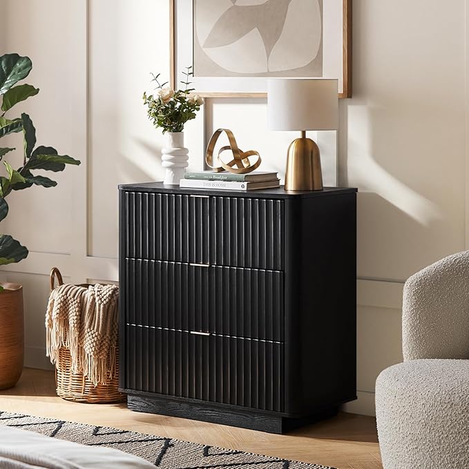 mopio Blake 3 Drawer Dresser for Bedroom, Chest of Drawers, Wood Dresser Organizer, Modern Farmhouse, Tall Night Stand, Enhanced Safety, Sturdy Compliant (1, Black, One Size)