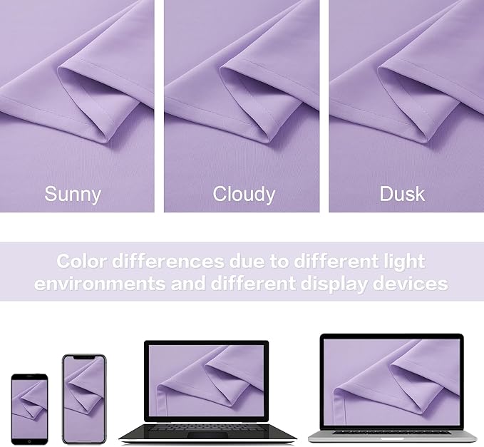 DUALIFE Lavender Curtains Room Darkening，Rod Pocket and Back Tab Thermal Insulated Drapes 52x90 Inch，2 Panels
